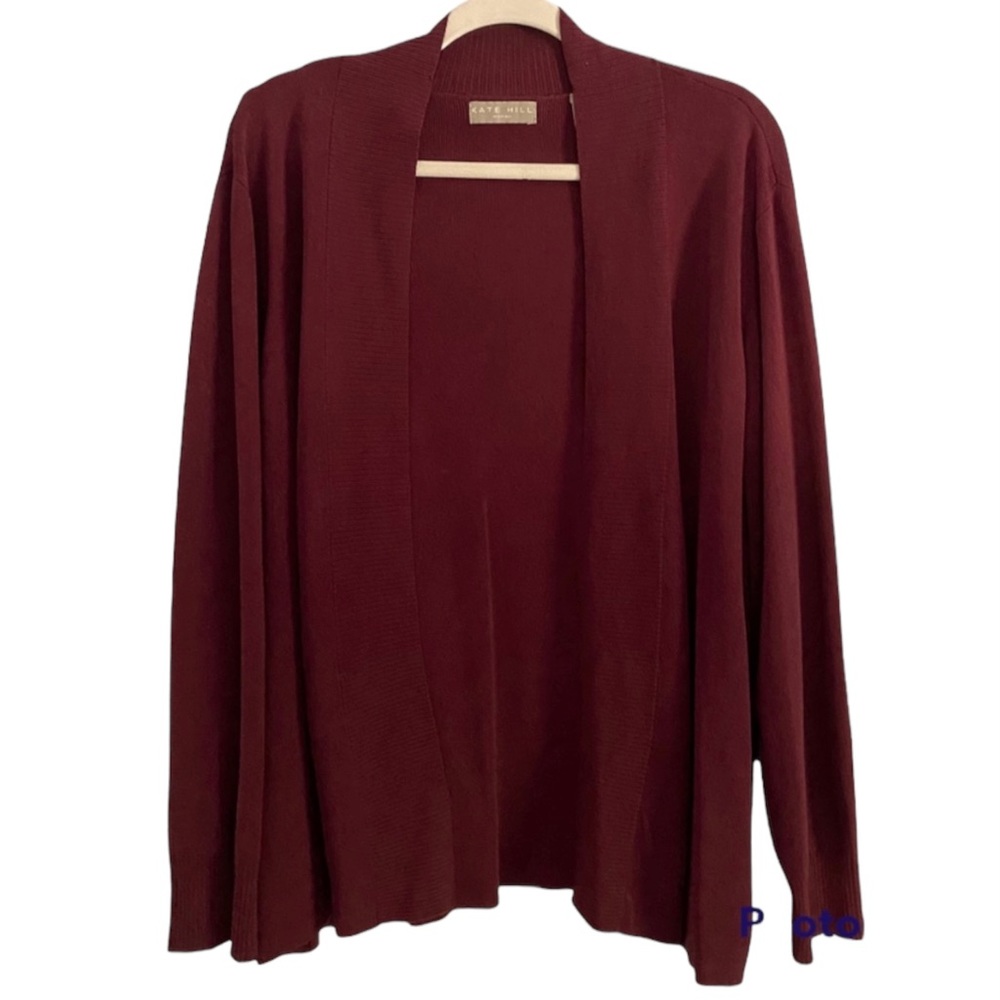 Kate Hill Merlot Open Front Cardigan 2x